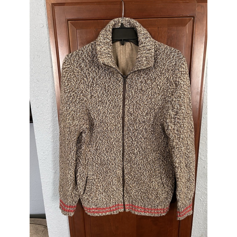 Men's Gap full zip cardigan Sz Small Tan with Red Trim Front pockets mock neck